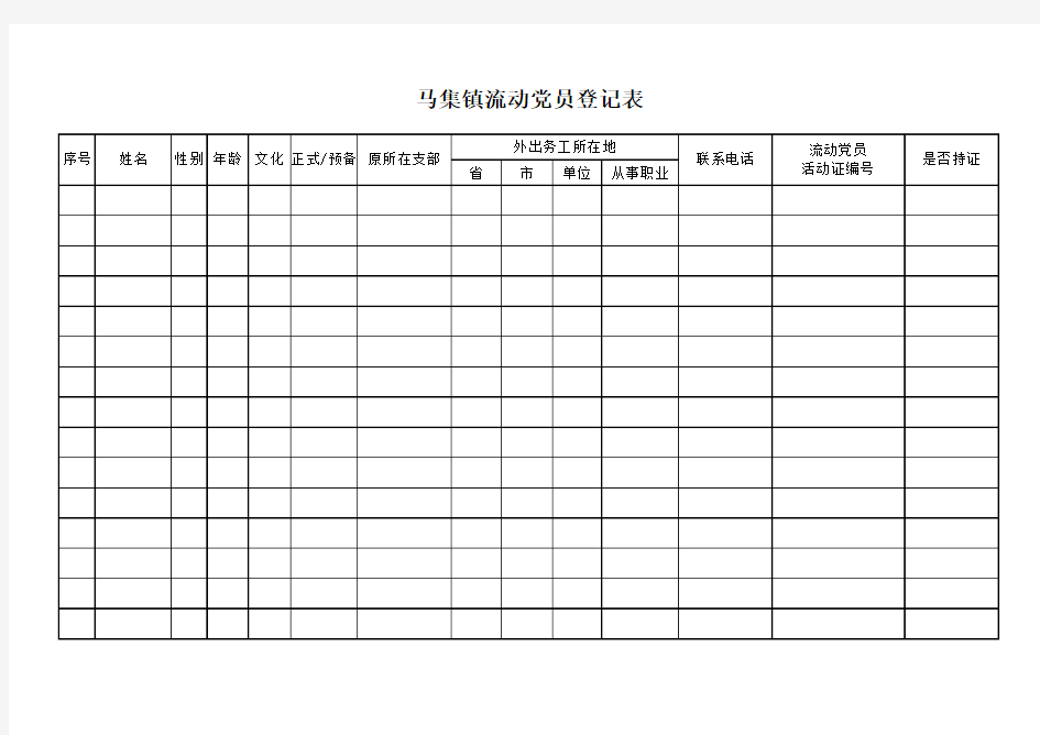 流动党员登记表