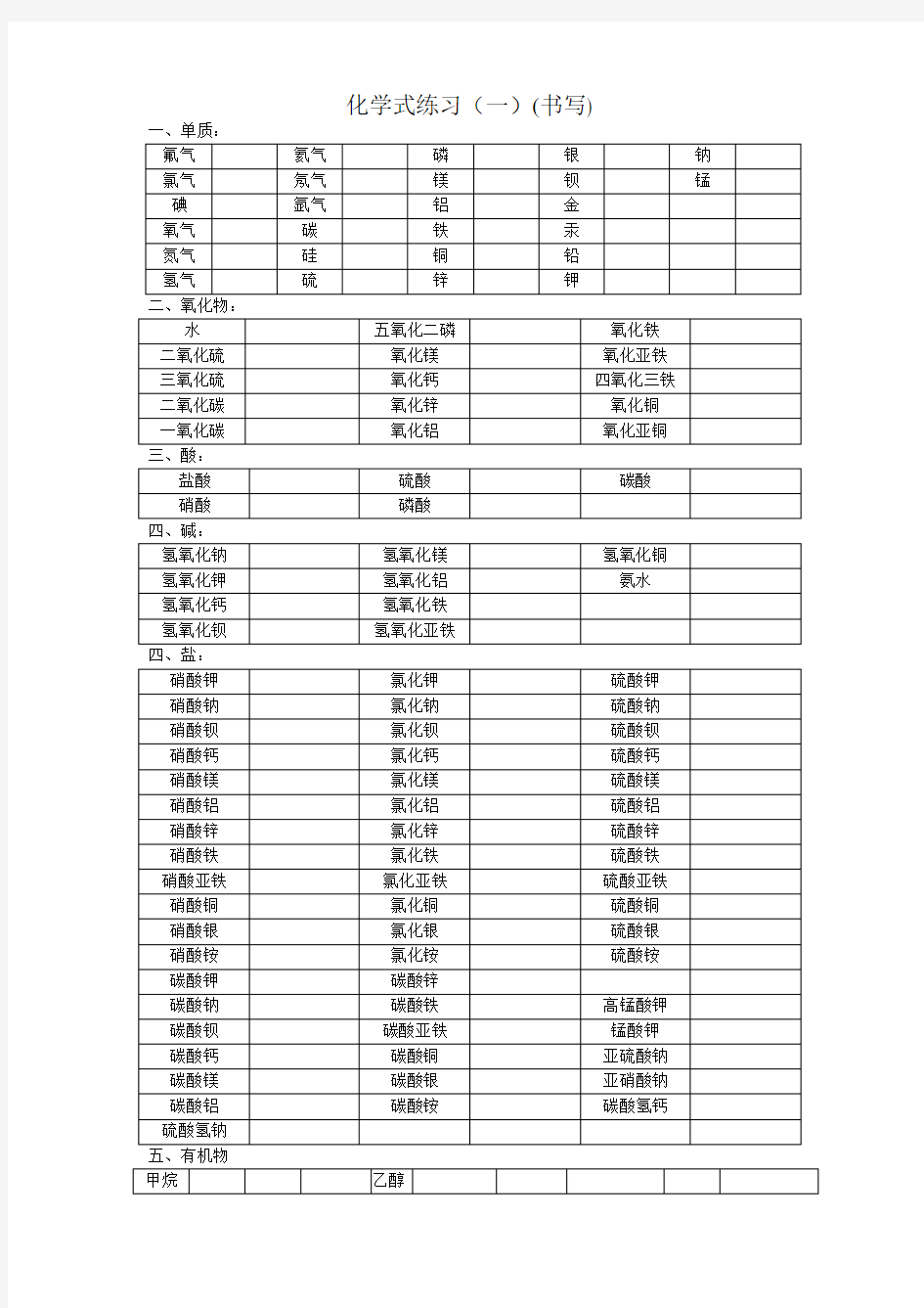 化学式书写练习