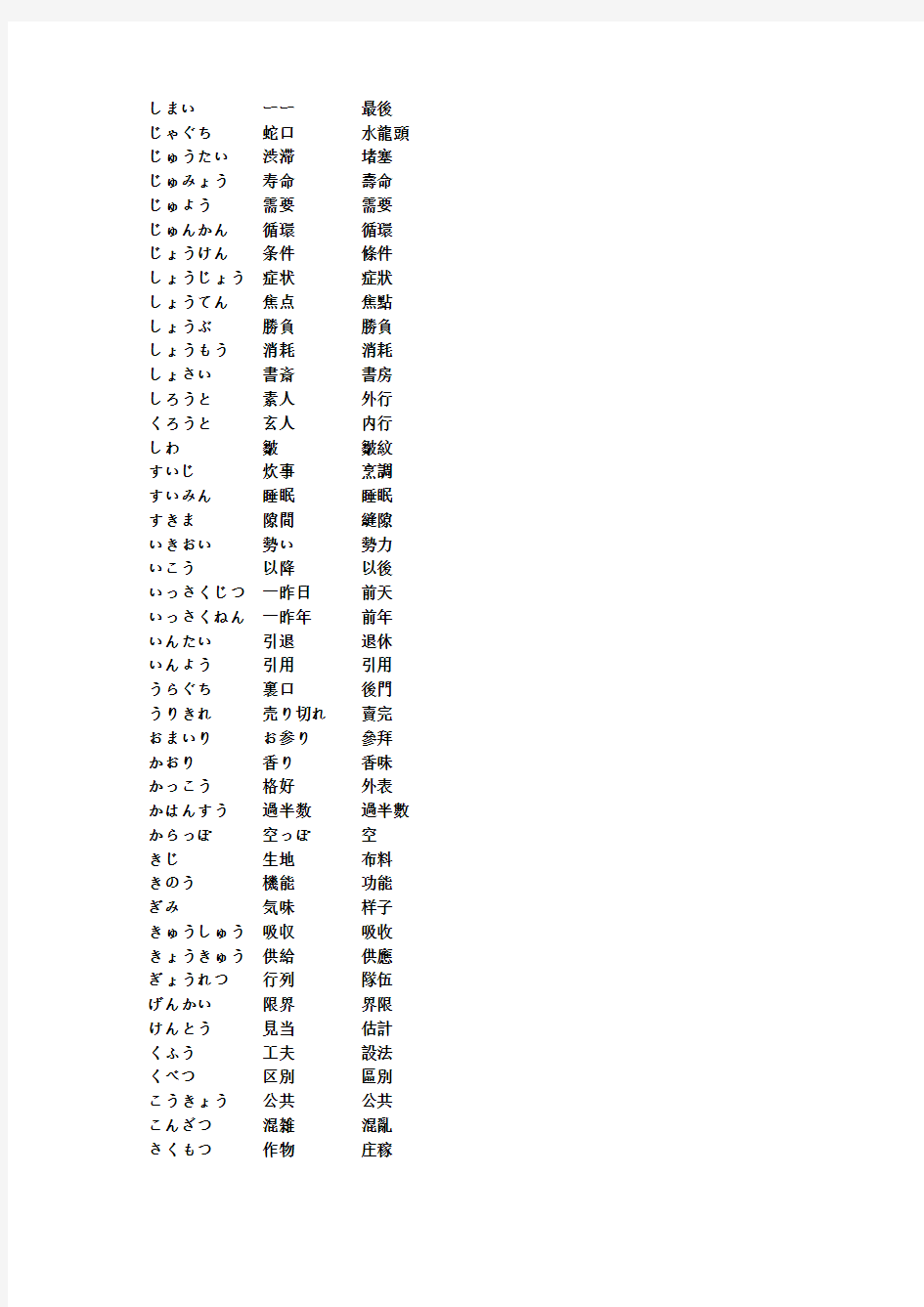 日语二级所有单词