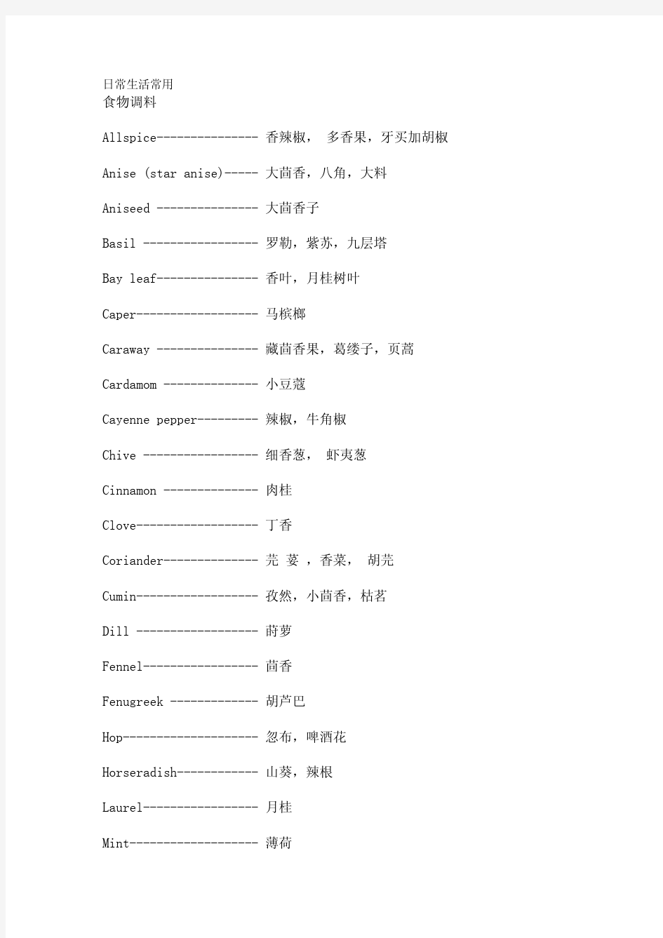 超全  英语日常生活常用词汇