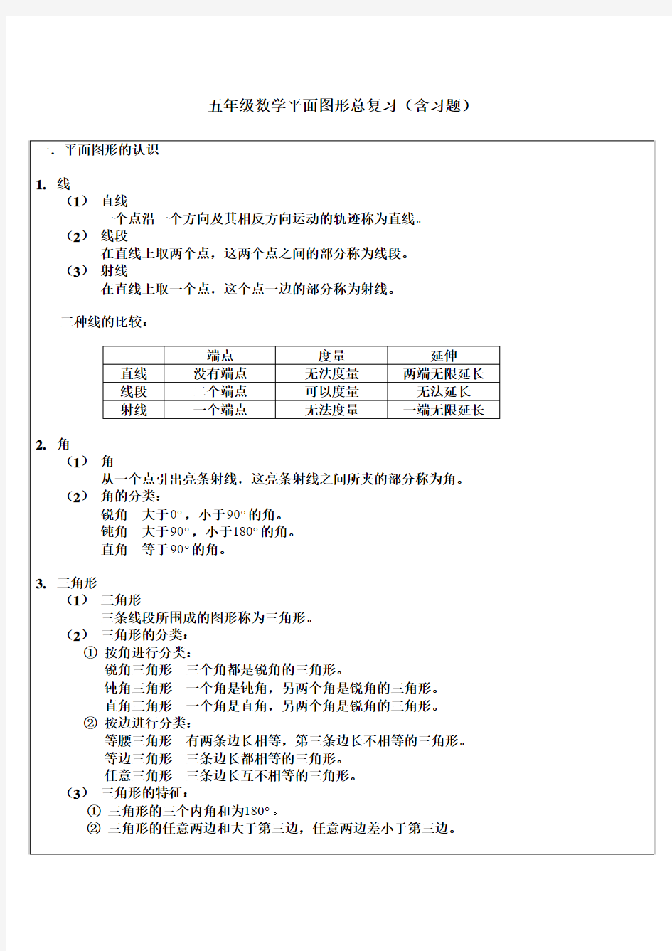 五年级数学平面图形总复习