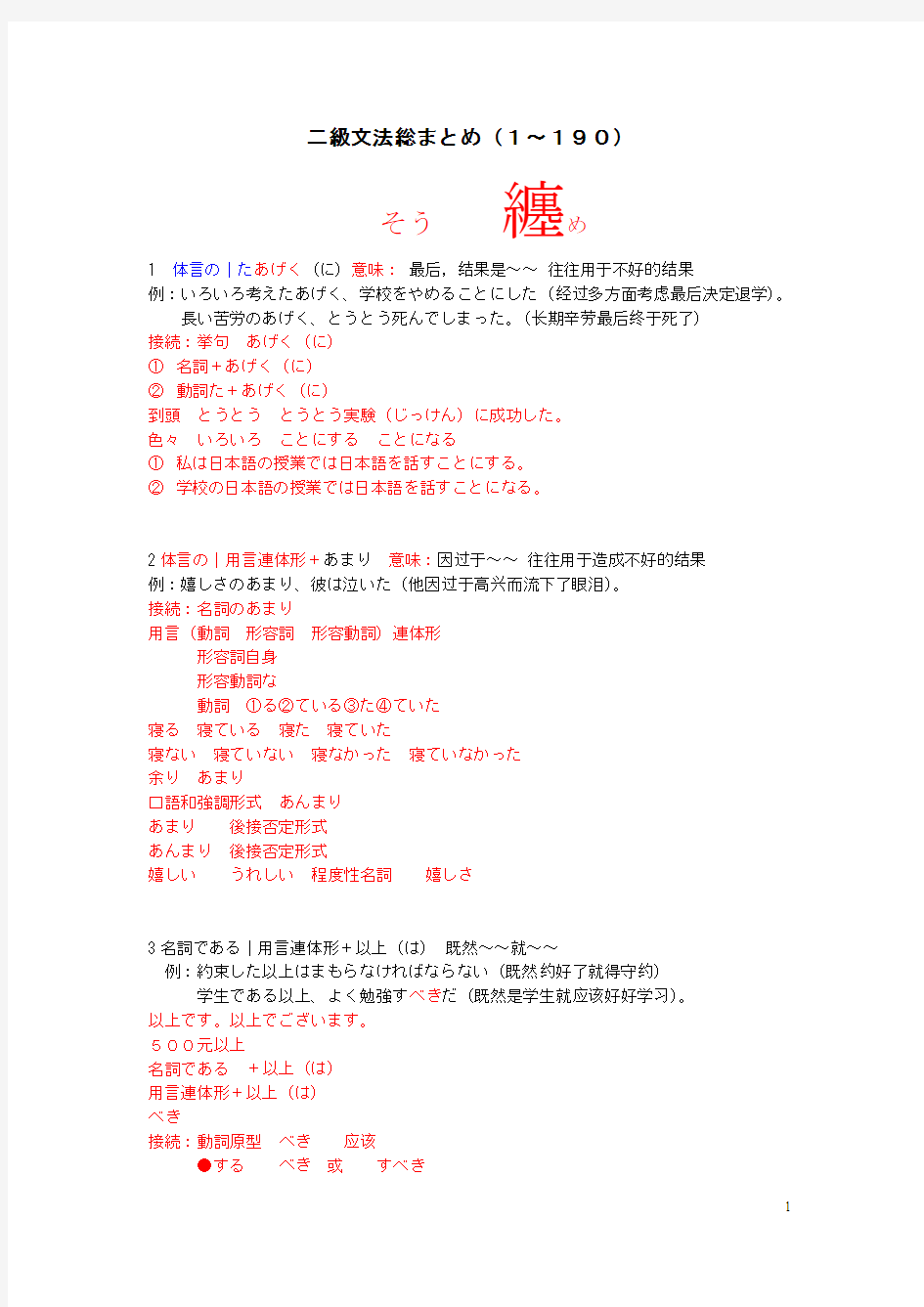 日语二级语法总结191解釈版