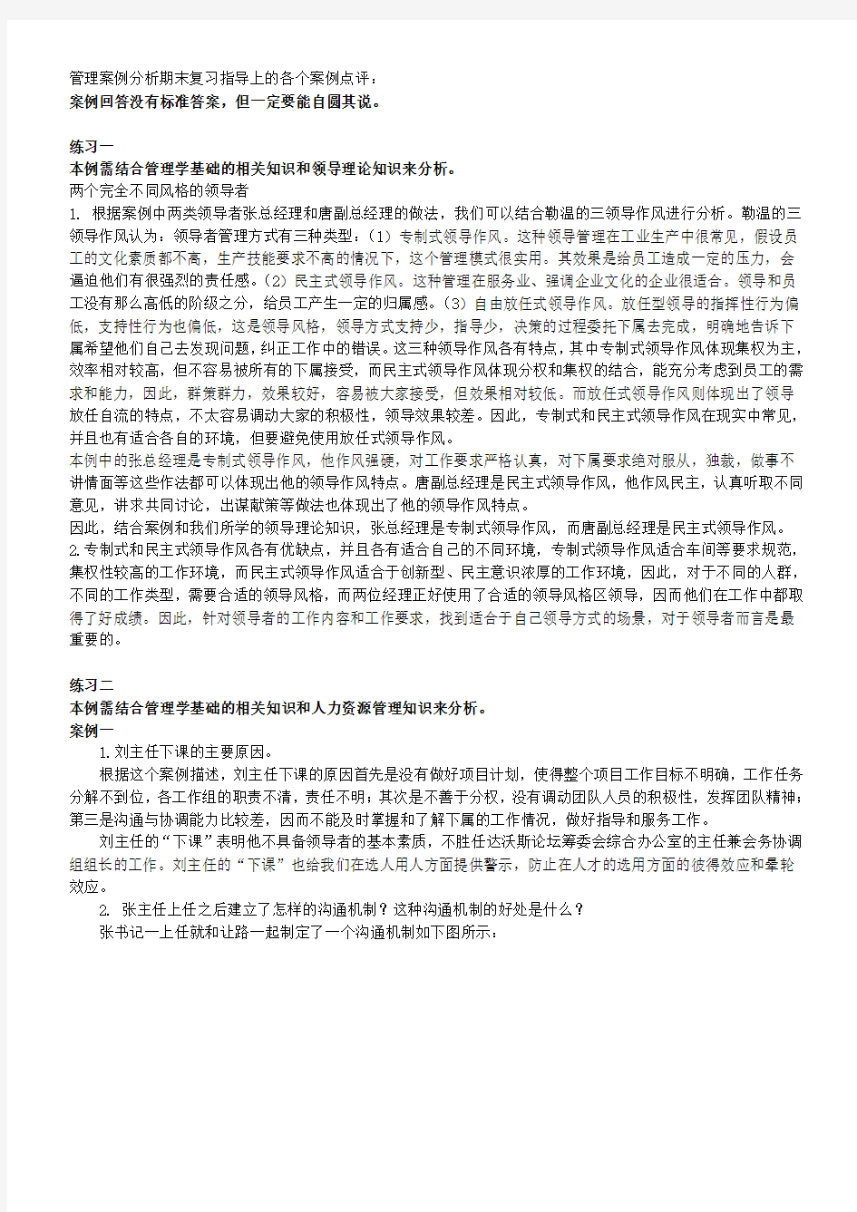 管理案例分析复习指导上的练习参考答案