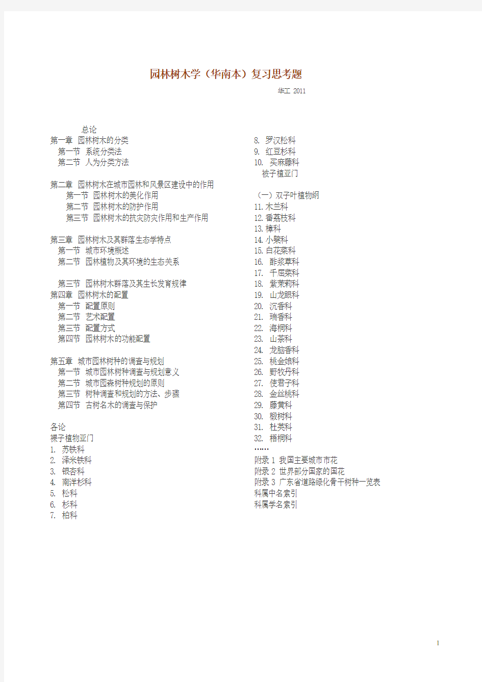 《园林树木学》华南本 华工考研笔记