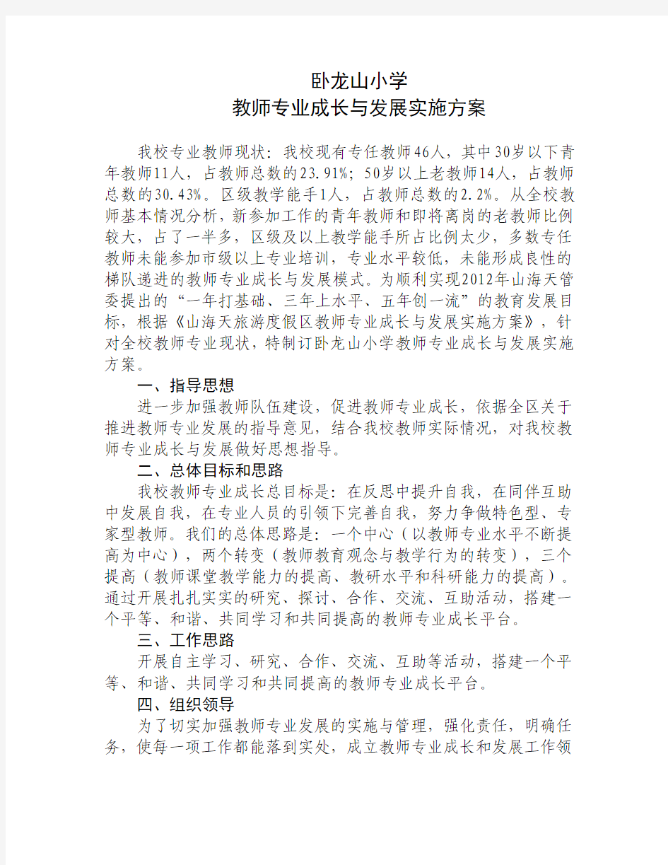 卧龙山小学教师专业成长实施方案