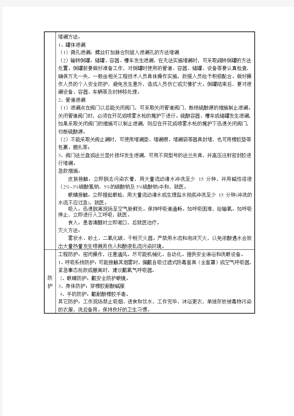 硫酸泄漏事故现场应急处置方案