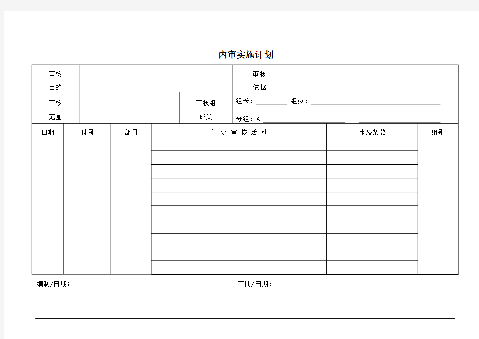 内审实施计划表(参照模板)