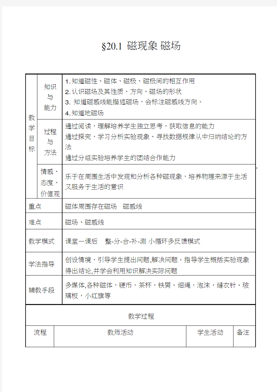 初中物理《磁现象 磁场》优质课教案、教学设计