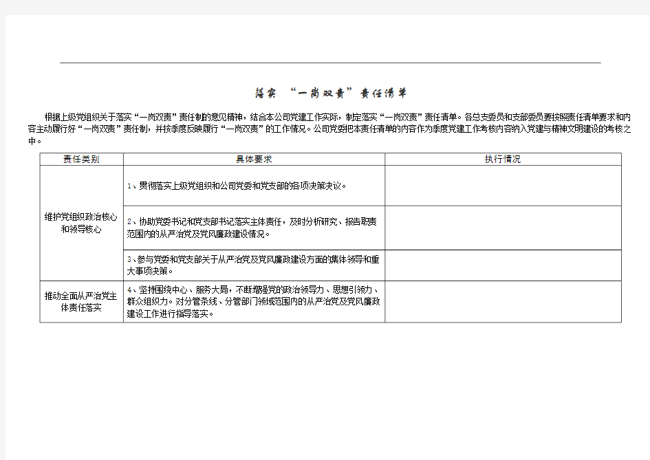 “一岗双责”责任清单