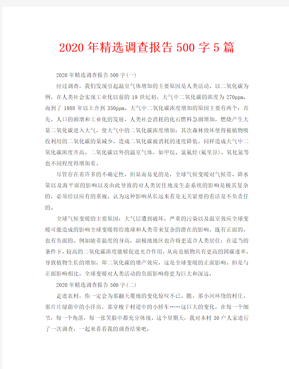 2020年精选调查报告500字5篇