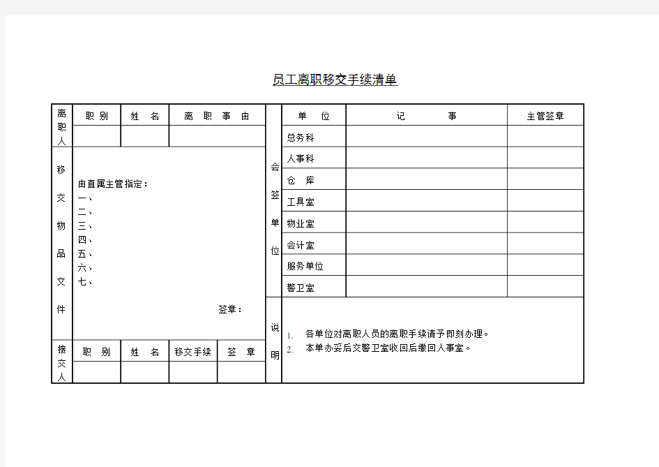 员工离职移交手续清单