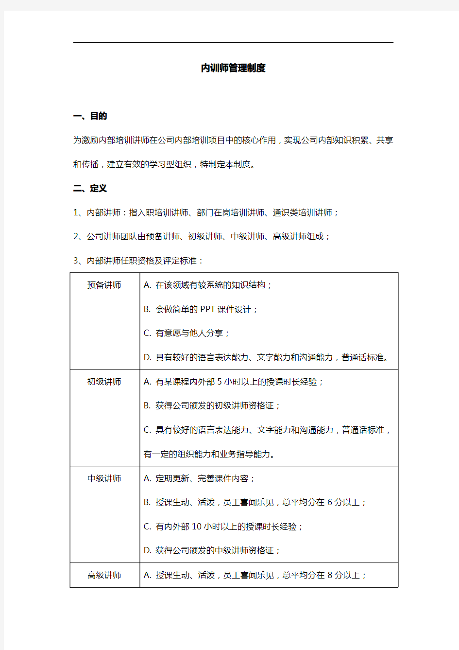 内训师管理制度