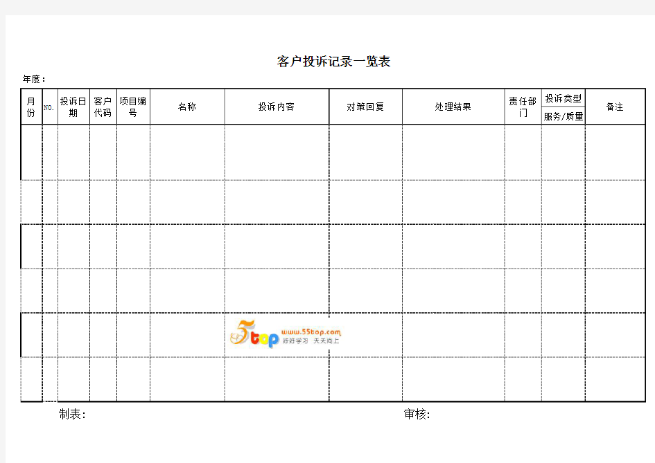 客户投诉记录一览表