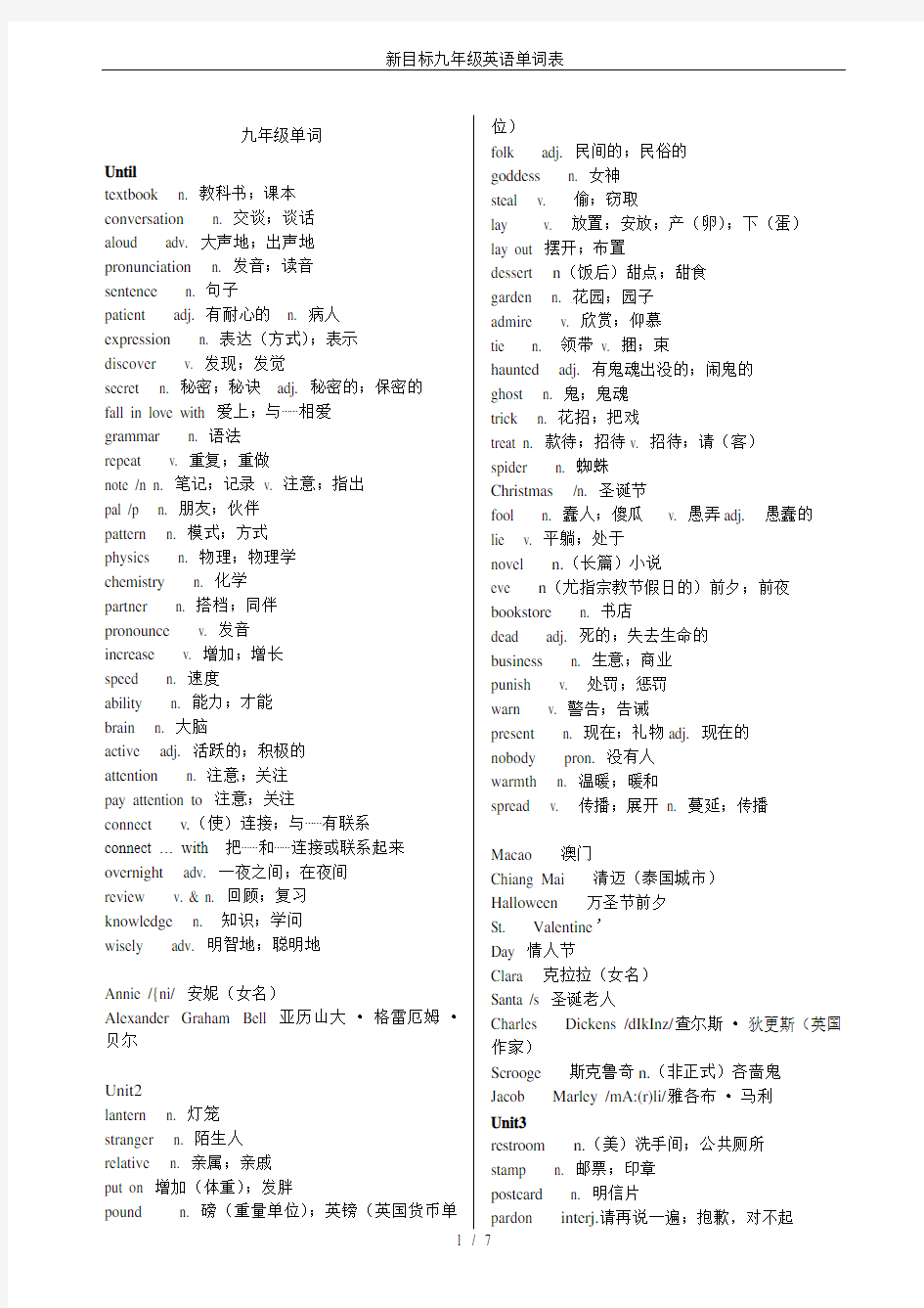 新目标九年级英语单词表