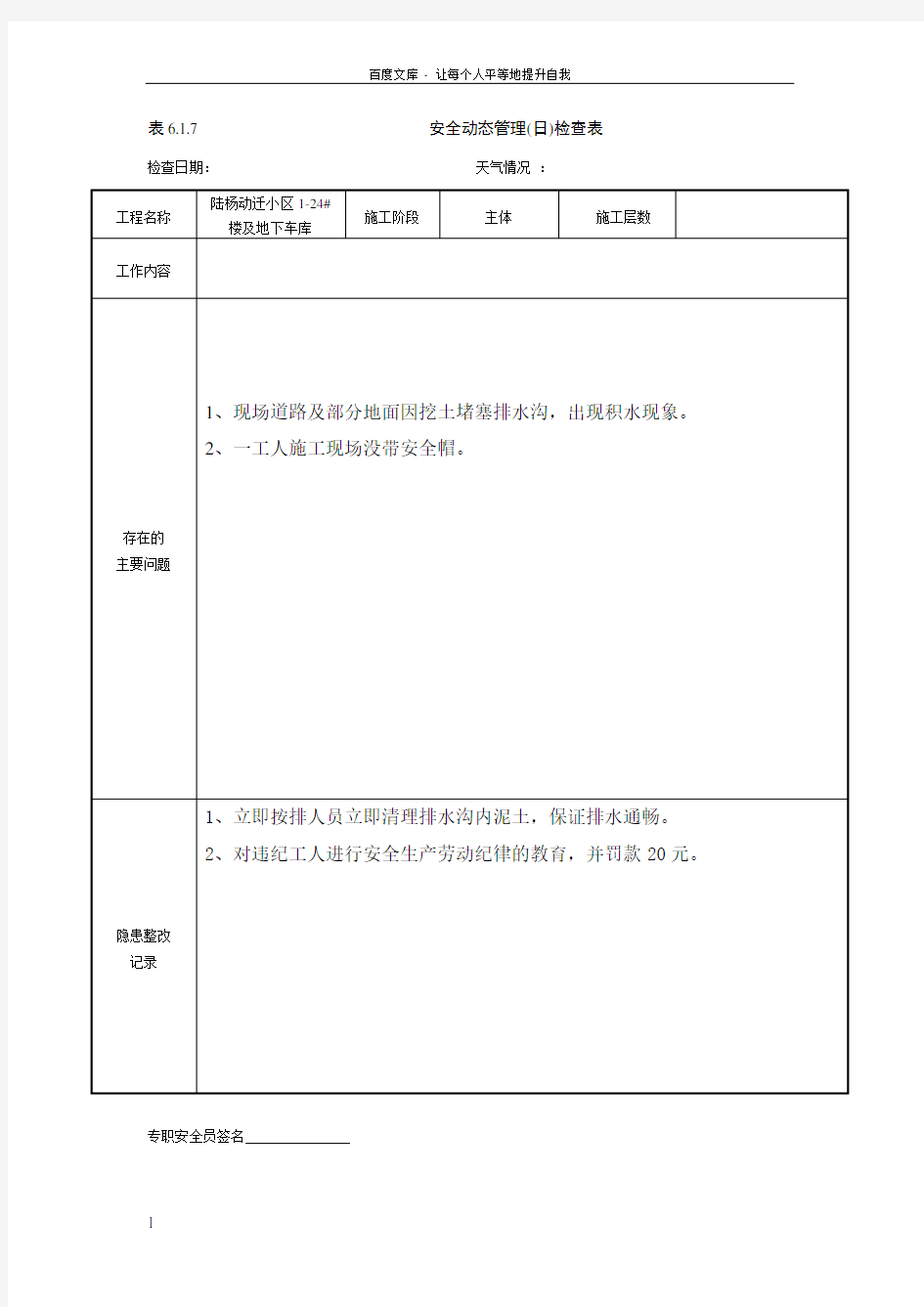 安全动态管理(日)检查表