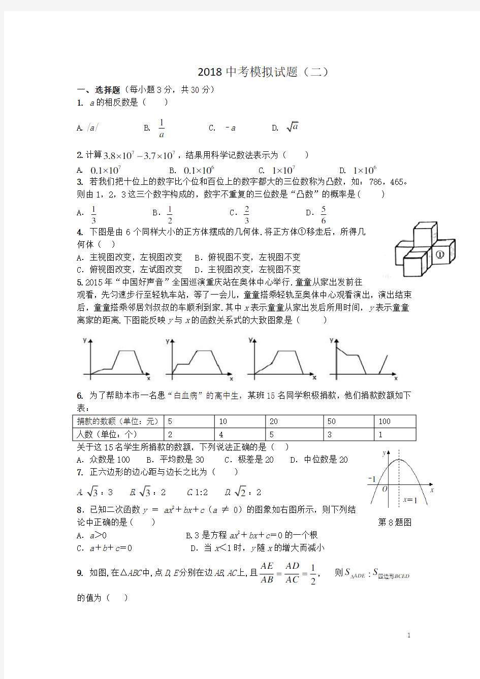 2018中考模拟试题(二)