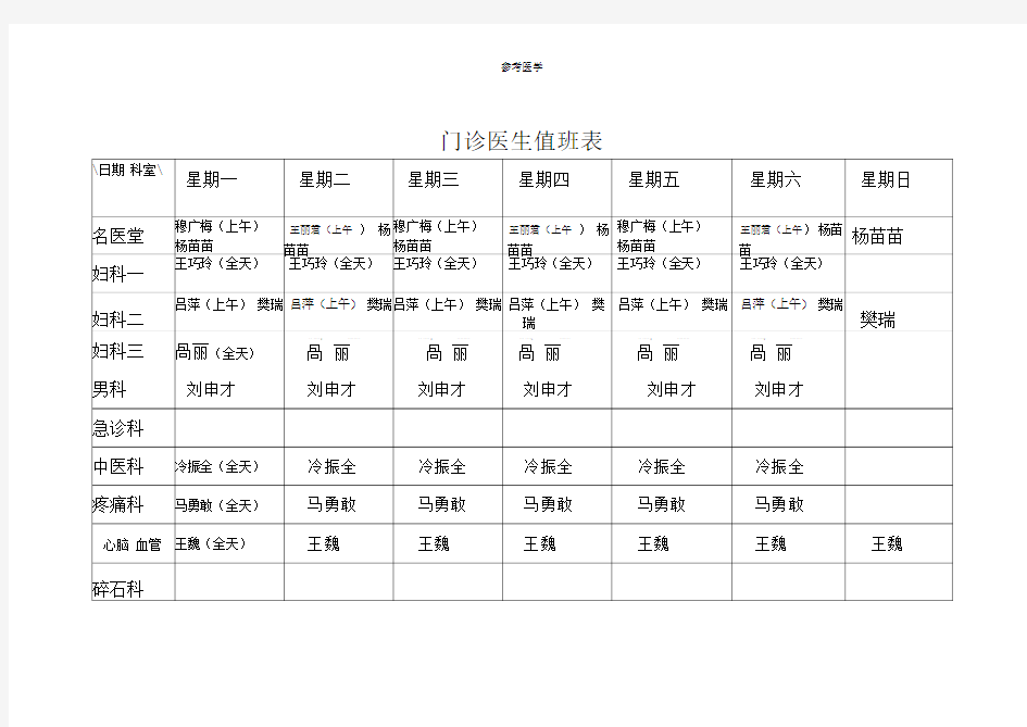 医生值班表