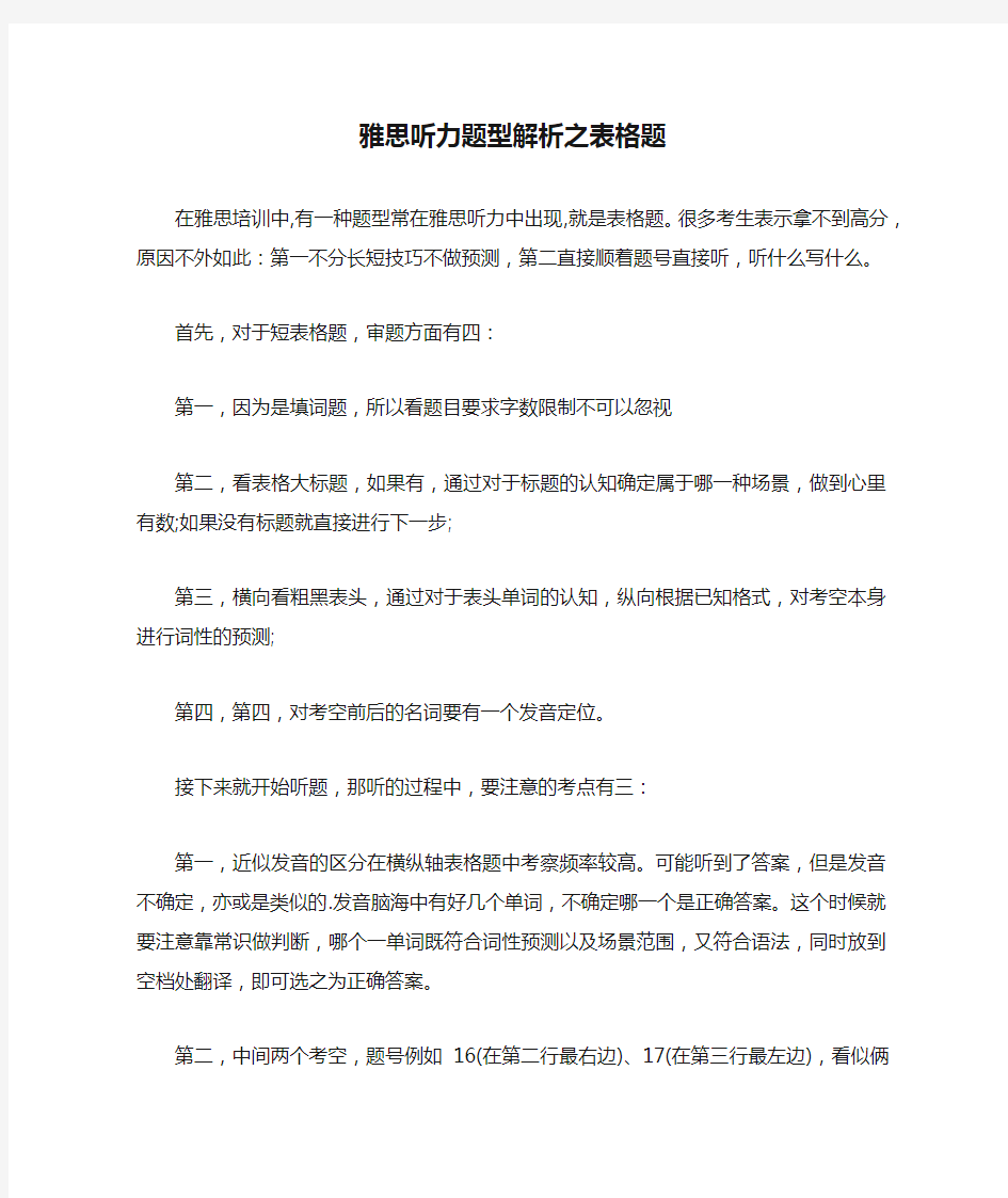 雅思听力题型解析之表格题