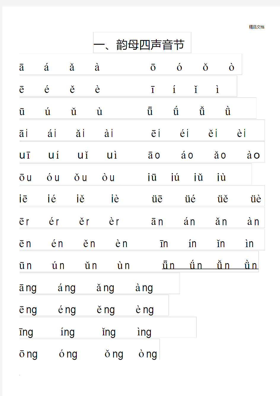 汉语拼音韵母整体认读音节四声