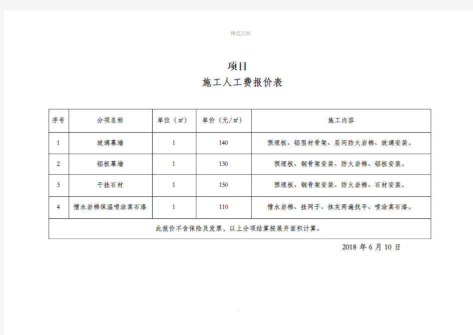 施工人工费报价表1