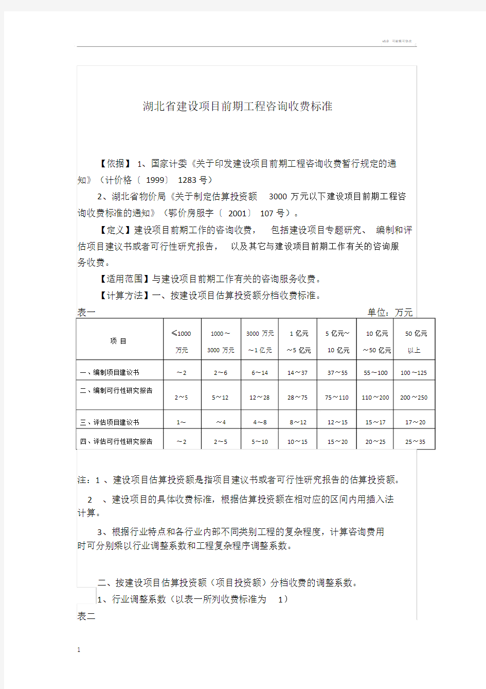 湖北省建设项目前期工程咨询收费标准.doc
