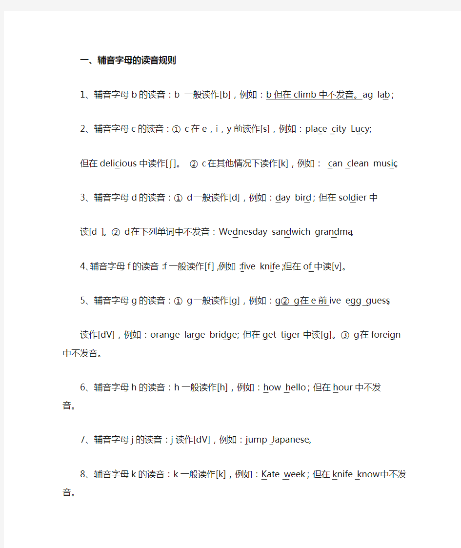 英语辅音字母及其组合的读音规则