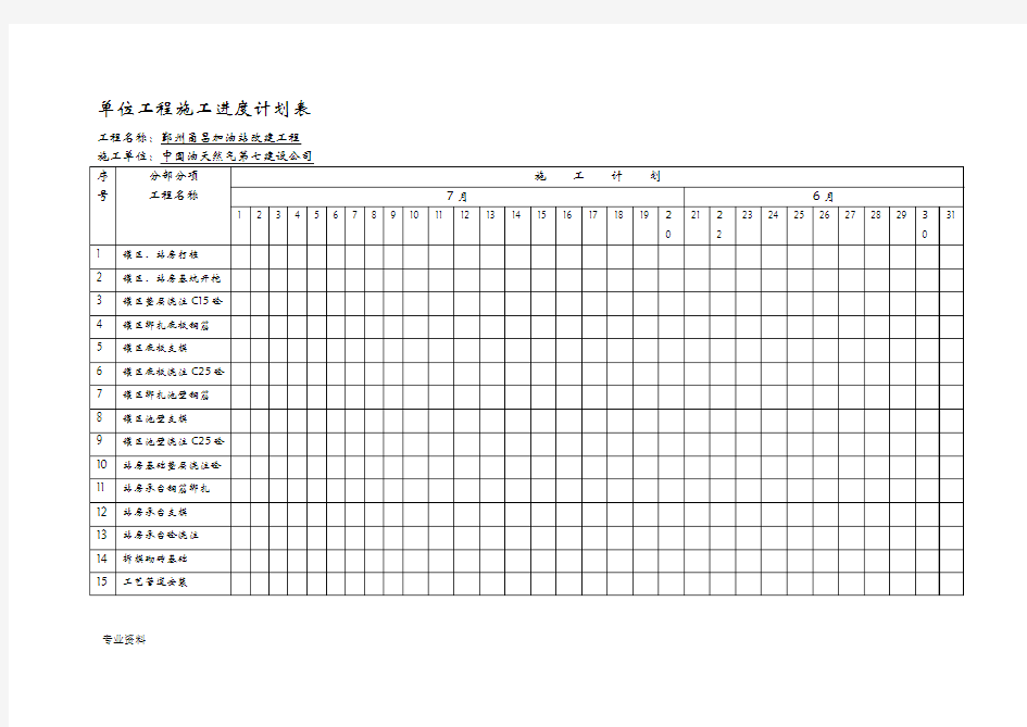 单位工程施工进度计划表