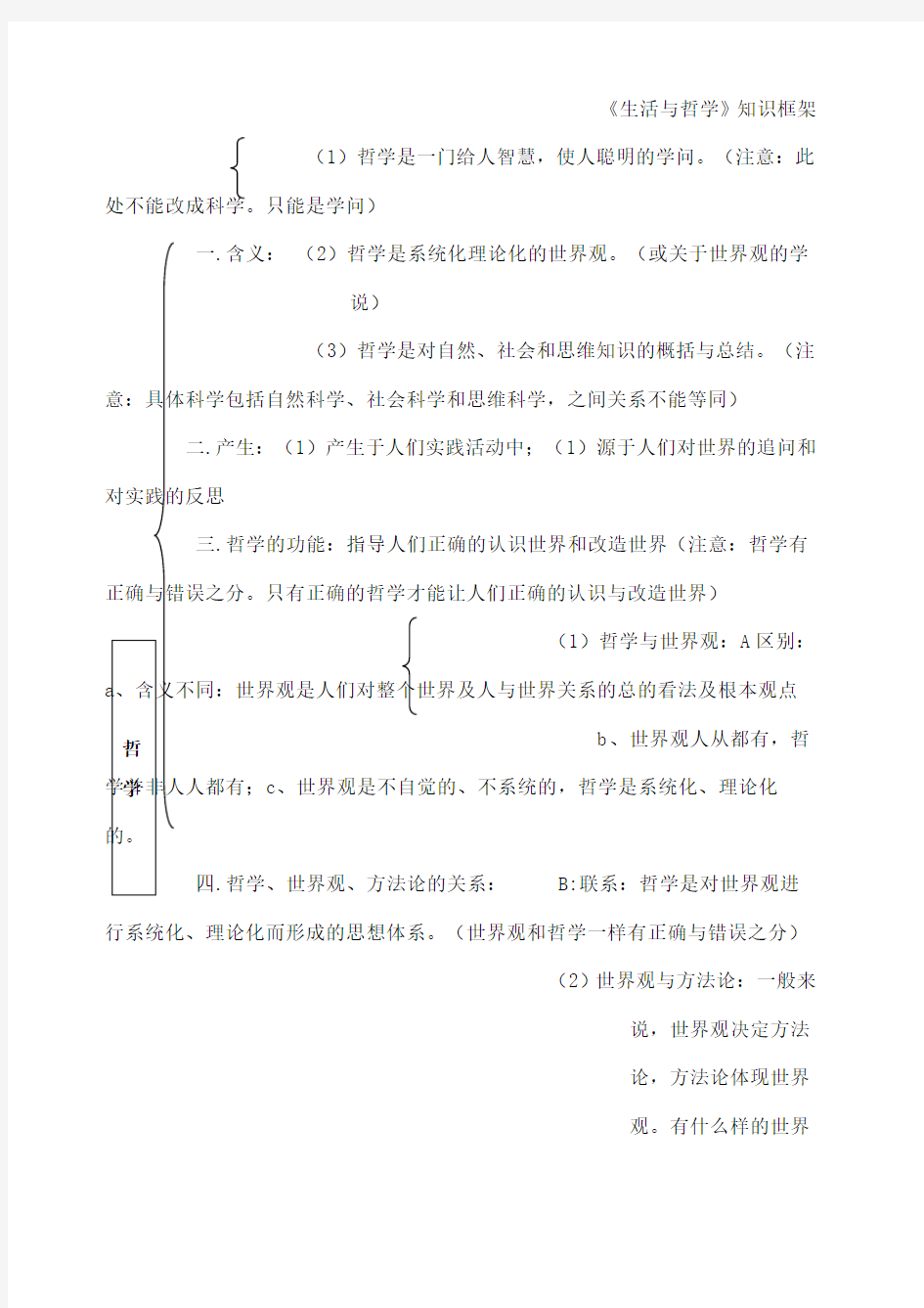 《生活与哲学》知识框架图