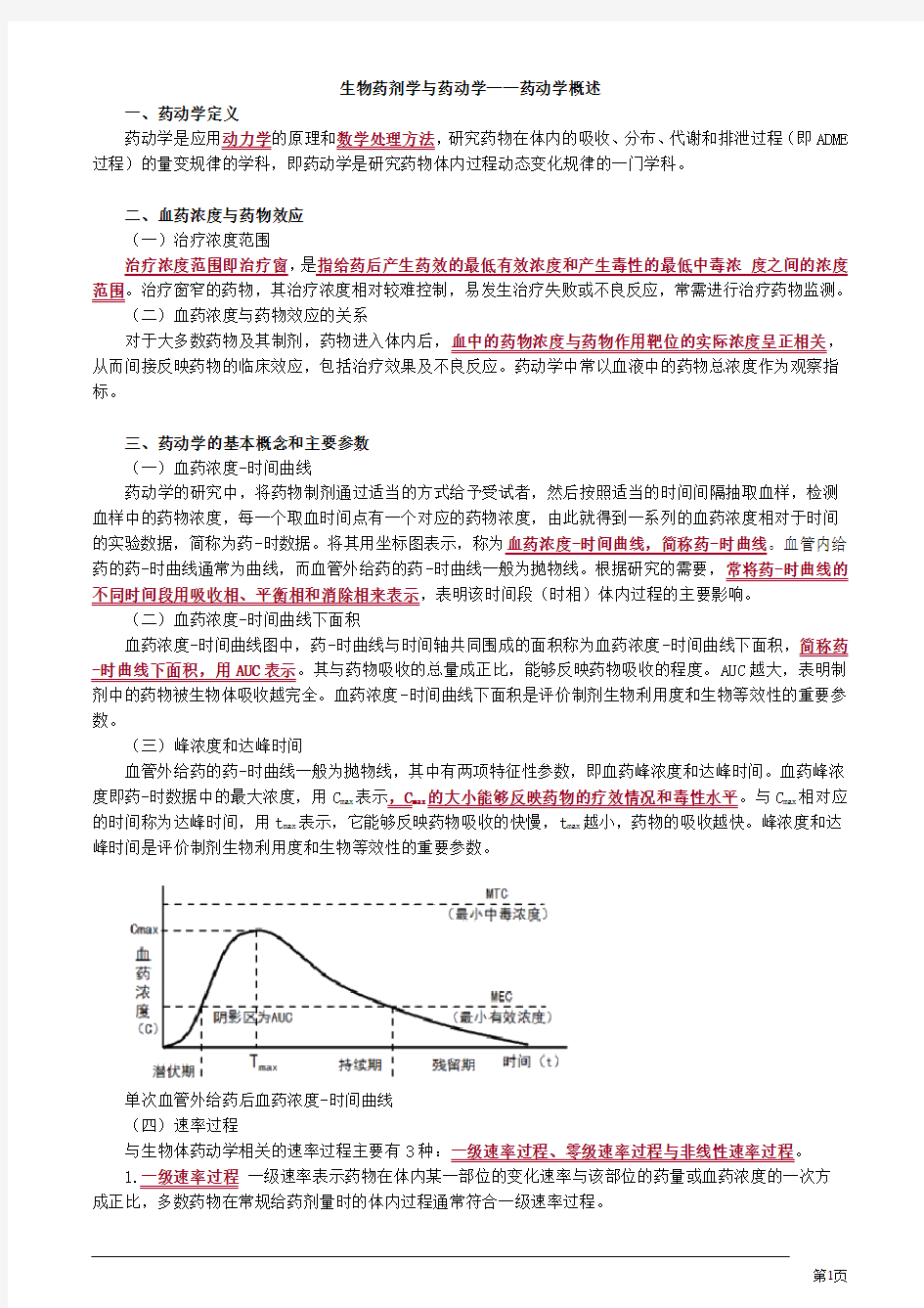 生物药剂学与药动学——药动学概述