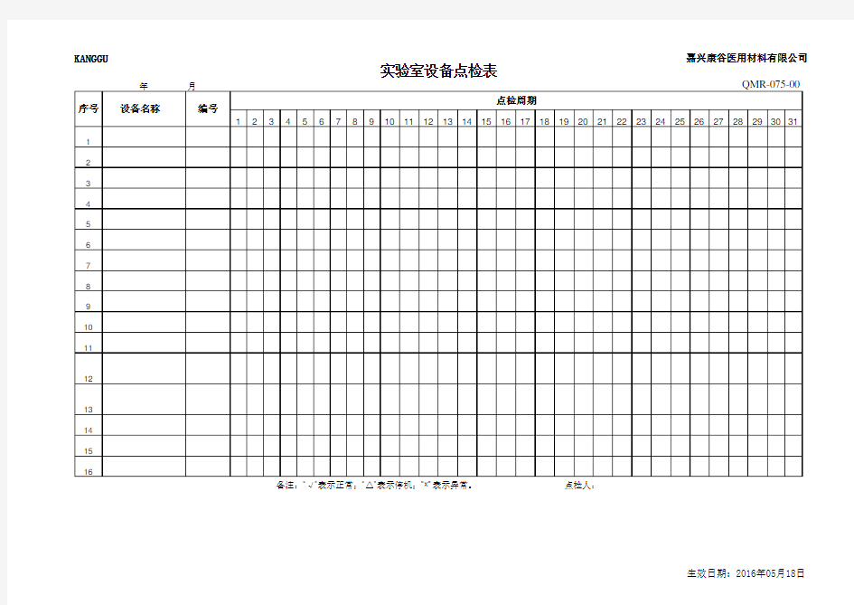 实验室设备点检表