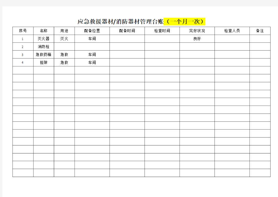 应急救援器材消防器材管理台账