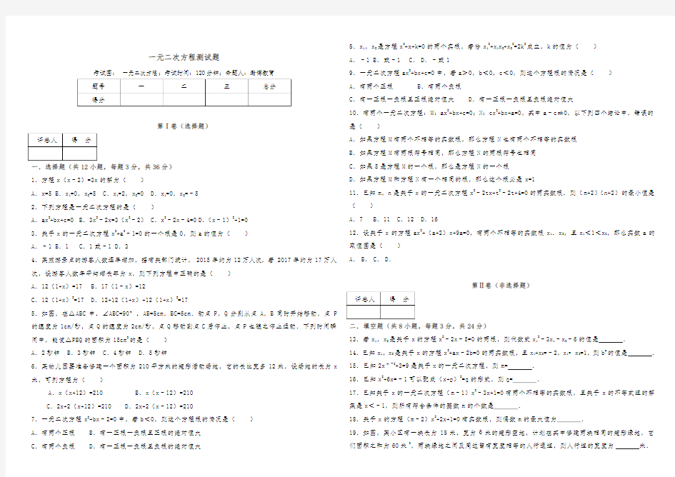 一元二次方程经典测试题(含答案)