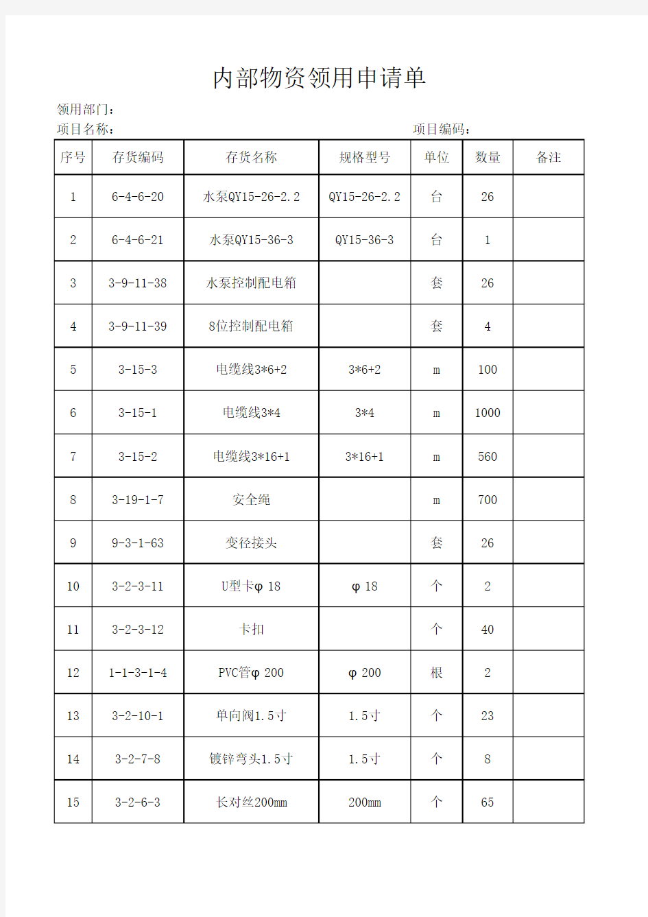 材料领用单