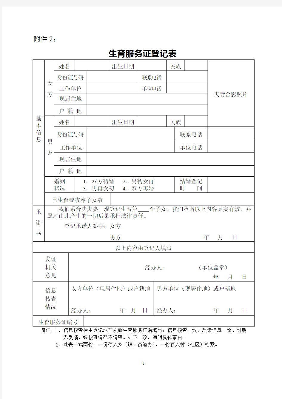 河南省固始县生育服务证登记表