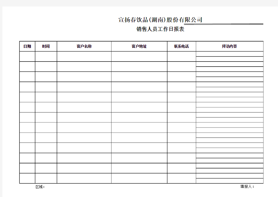 销售人员工作日报表