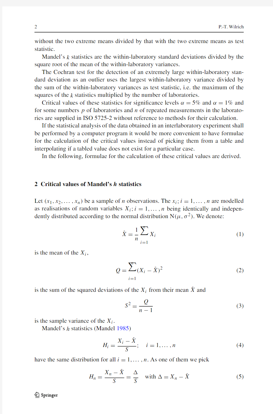 Critical values of Mandel’s h and k, the Grubbs and the Cochran test statistic