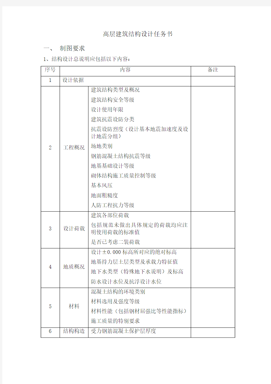 结构施工图设计任务书