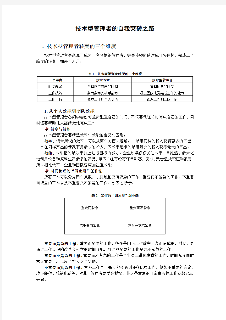 技术型管理者的自我突破之路