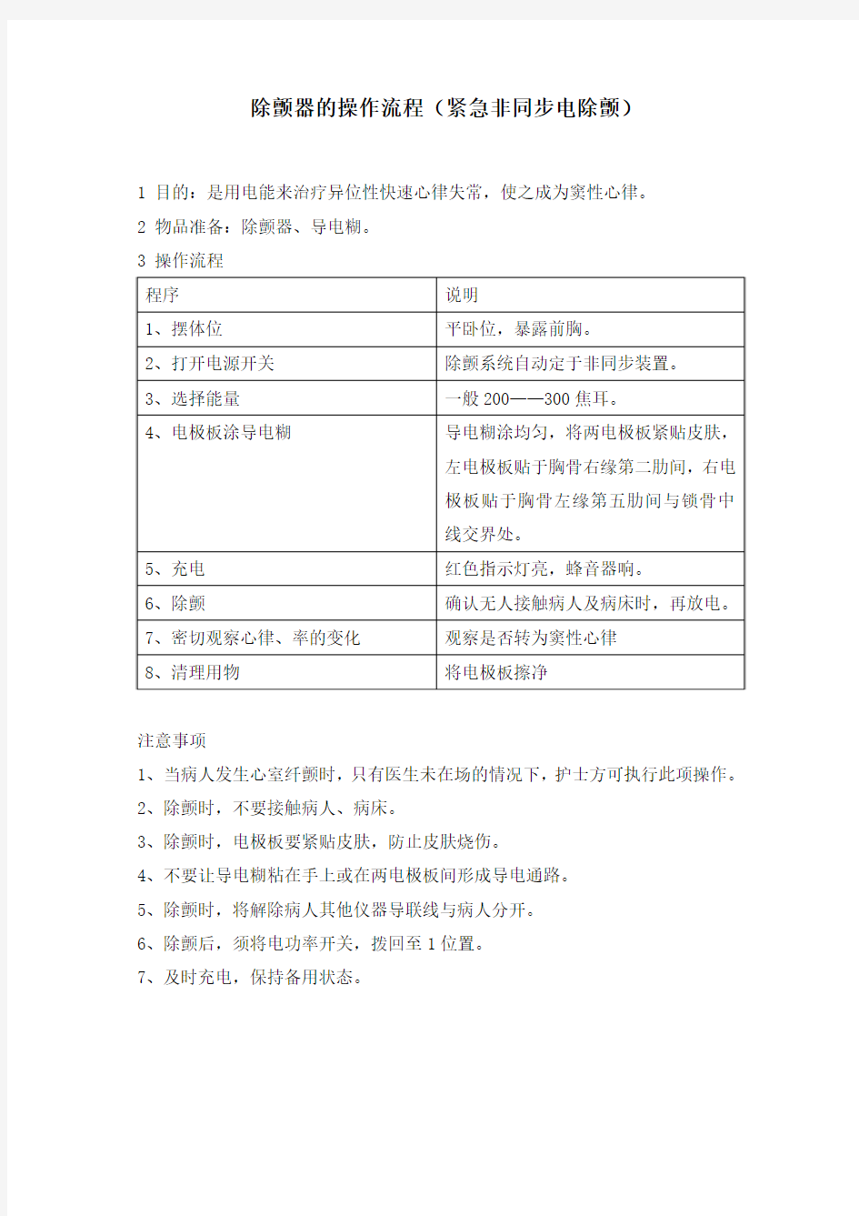 除颤器的操作流程(紧急非同步电除颤)