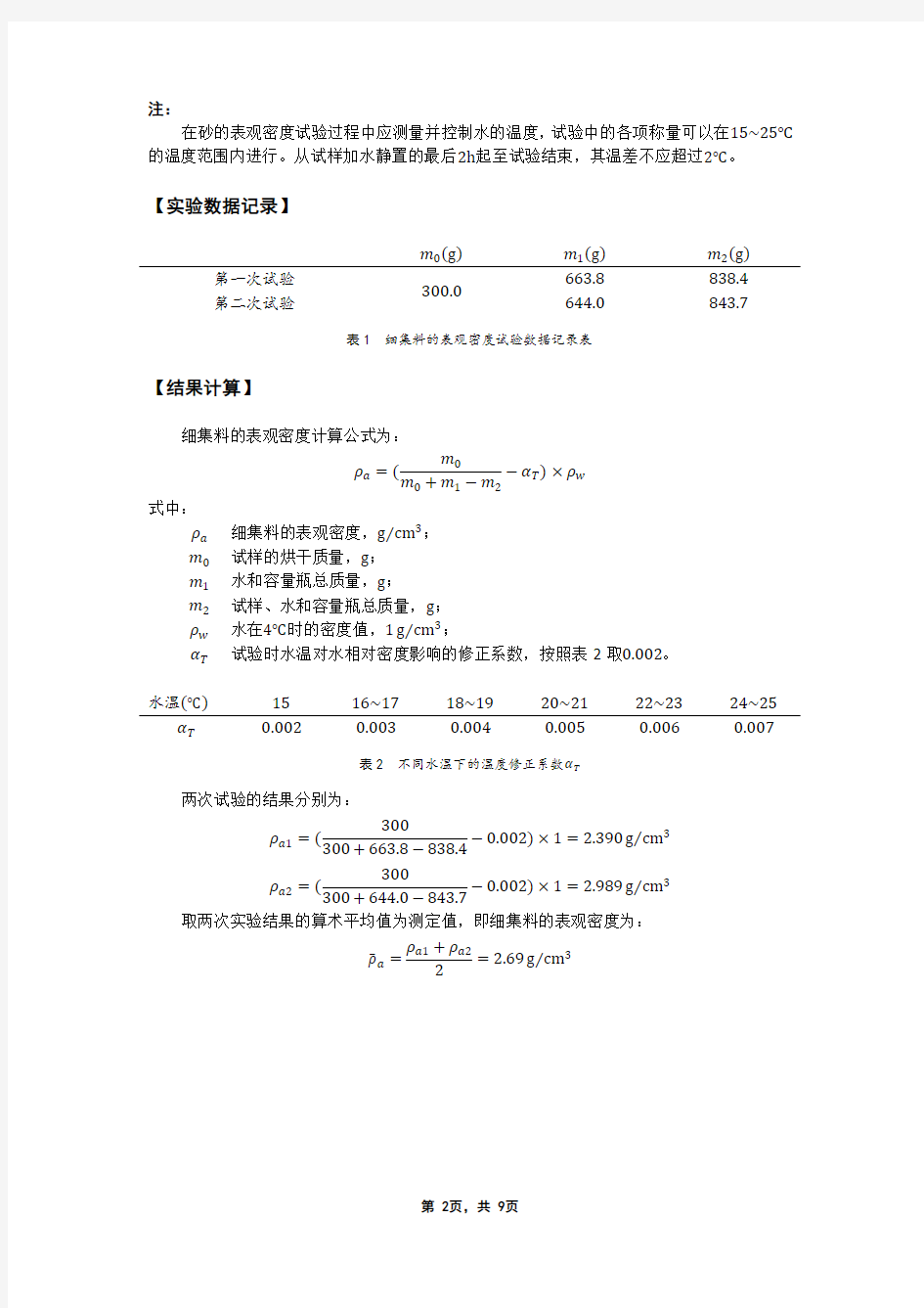 道路工程材料细集料的筛分试验报告