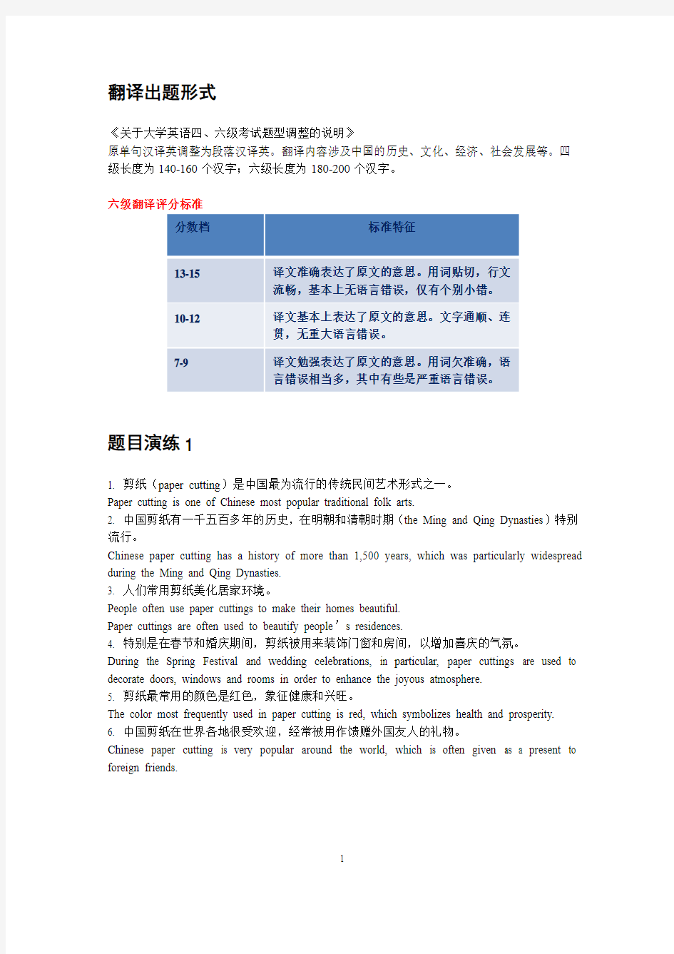 2015年12月份大学英语四六级翻译汇总