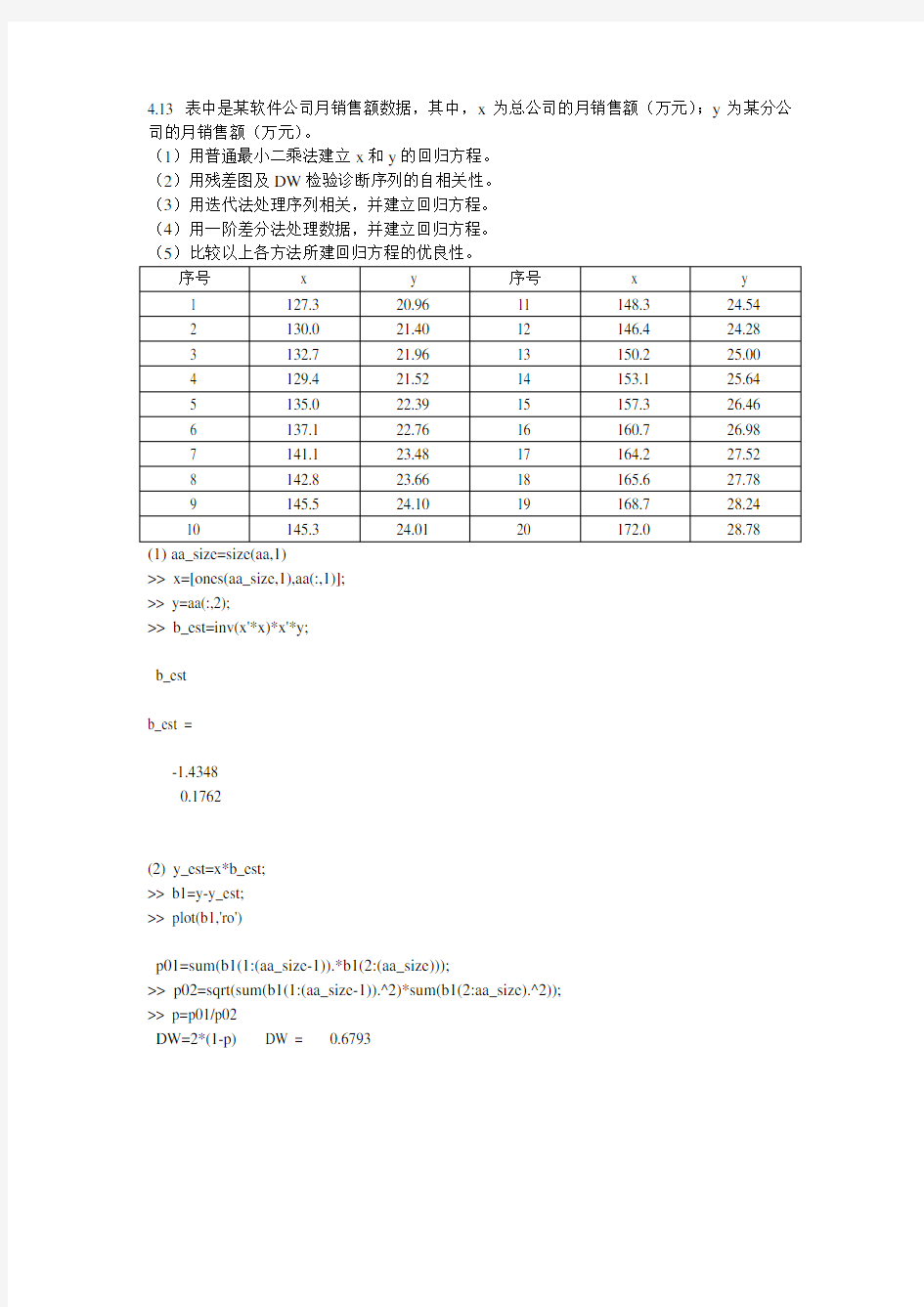 应用回归分析 matlab程序自相关