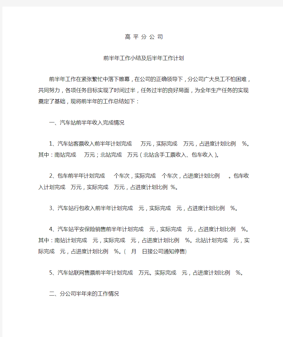 分公司半年总结后半年计划