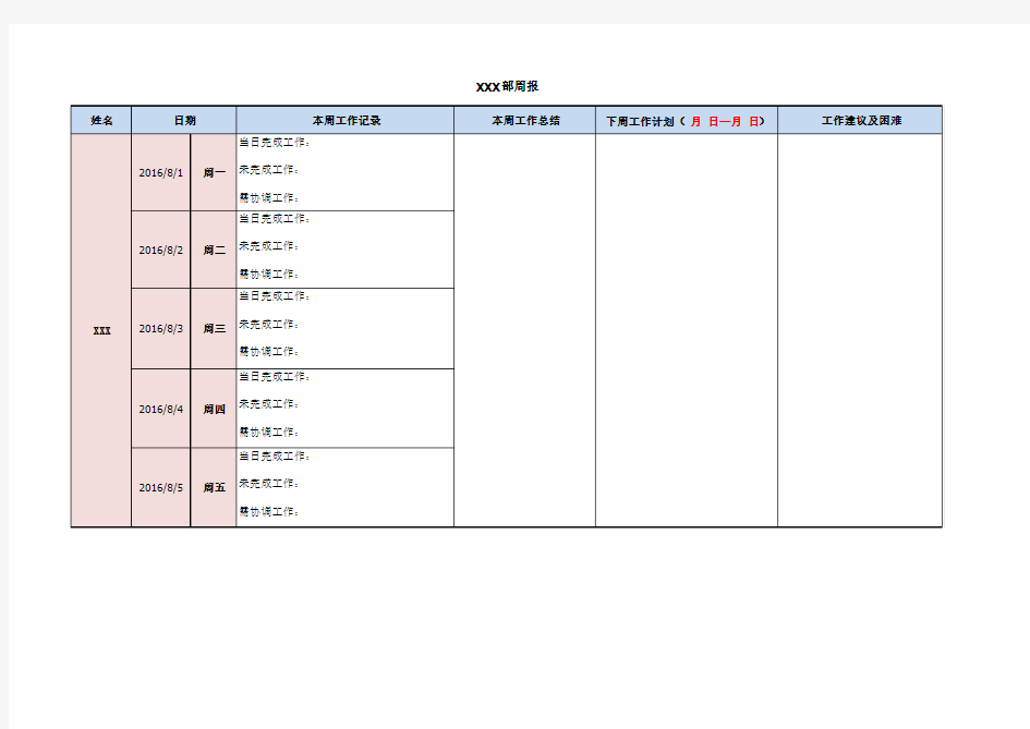 部门日报、周报整合表(模板)