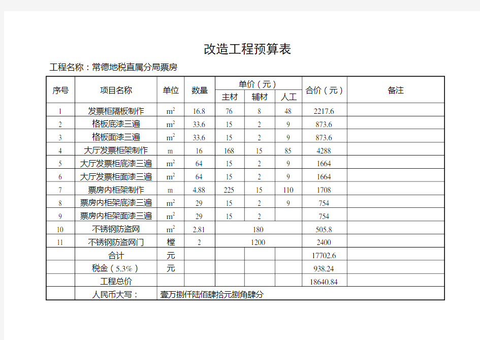 改造工程预算表