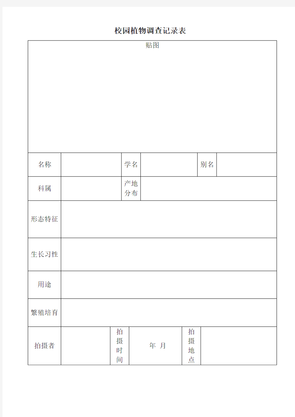 植物调查记录表 模板