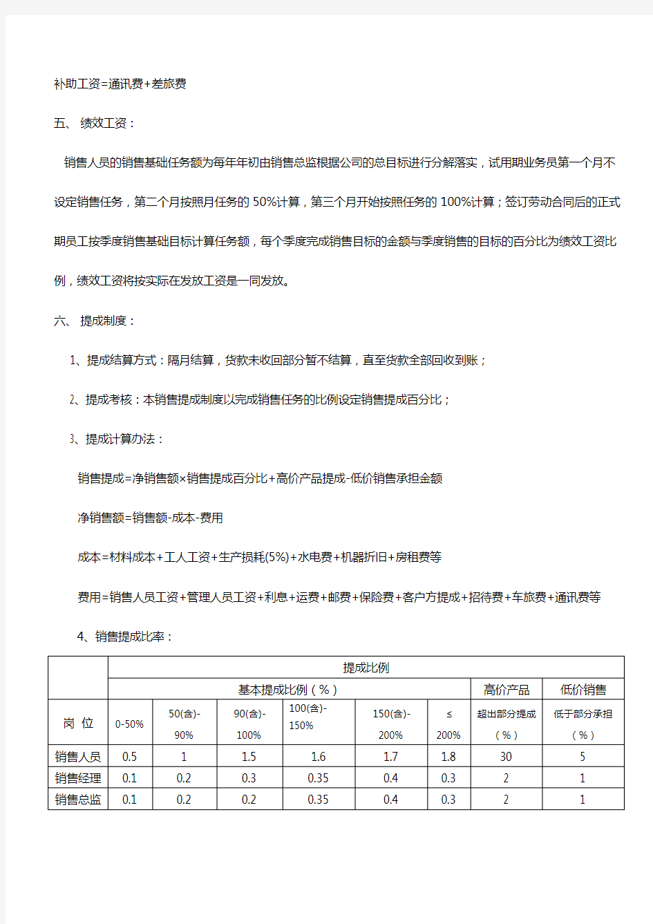 销售人员薪资及销售提成管理制度范本