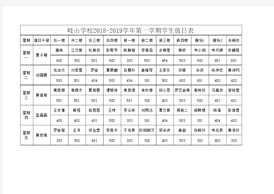 学生值日表