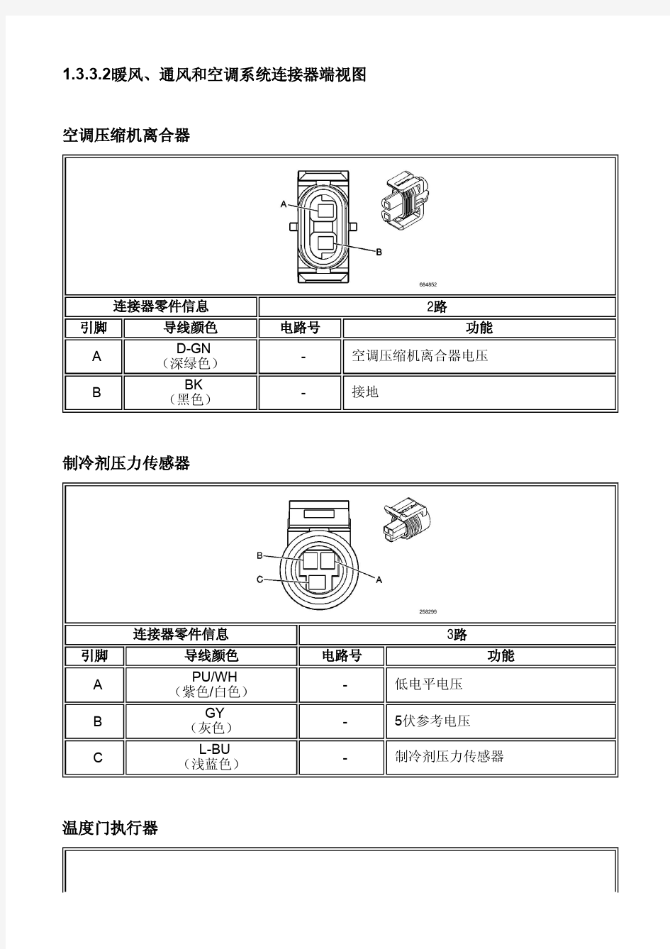 《2012别克凯越维修手册》1.3.3.2暖风、通风和空调系统连接器端视图a