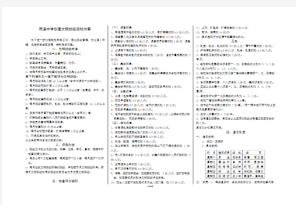 创建文明班级活动方案#精选.